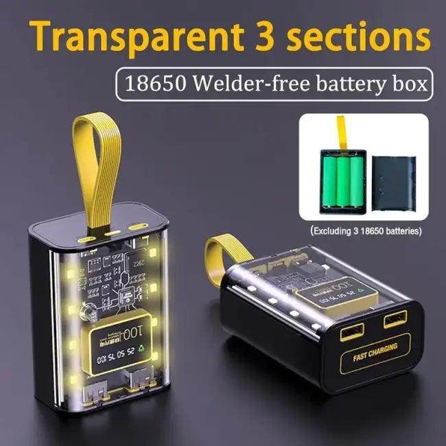 Transparent Battery Storage Box with Dual USB Output - Estalios