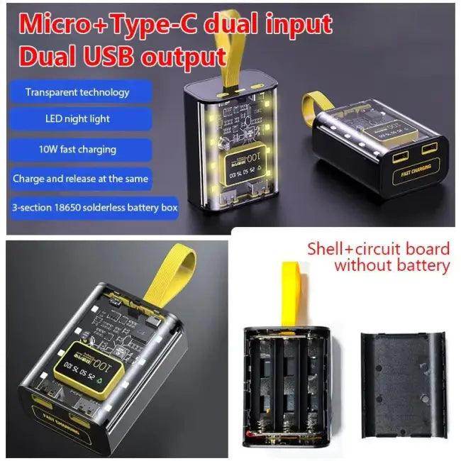 Transparent Battery Storage Box with Dual USB Output - Estalios