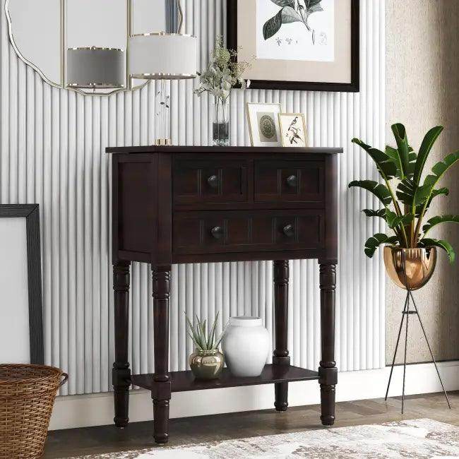 Bold Dark Wood Console Table with Chic Storage Solutions - Estalios