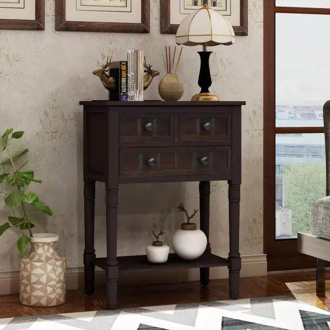 Bold Dark Wood Console Table with Chic Storage Solutions - Estalios