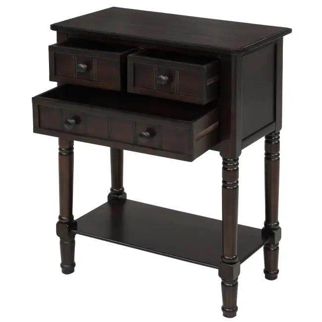 Bold Dark Wood Console Table with Chic Storage Solutions - Estalios