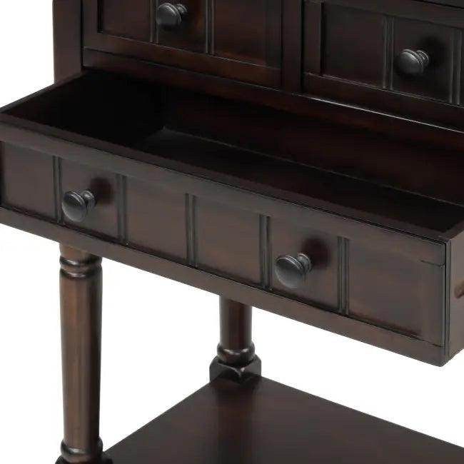Bold Dark Wood Console Table with Chic Storage Solutions - Estalios