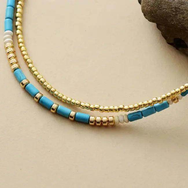 Vibrant Layered Turquoise Gold Necklace for Stylish Elegance - Estalios