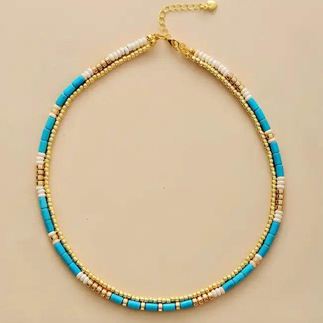 Vibrant Layered Turquoise Gold Necklace for Stylish Elegance - Estalios