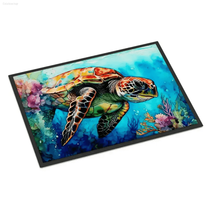 Turtle Tide Welcome: Dive into Style! Dive into coastal charm with our Sea Turtle Watercolor Doormat! This vibrant doormat brings a touch - Estalios
