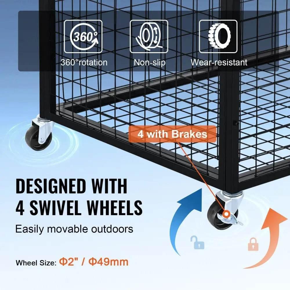 Ultimate Black Mesh Cart with Swivel Wheels and Rolling Cage Action - Estalios