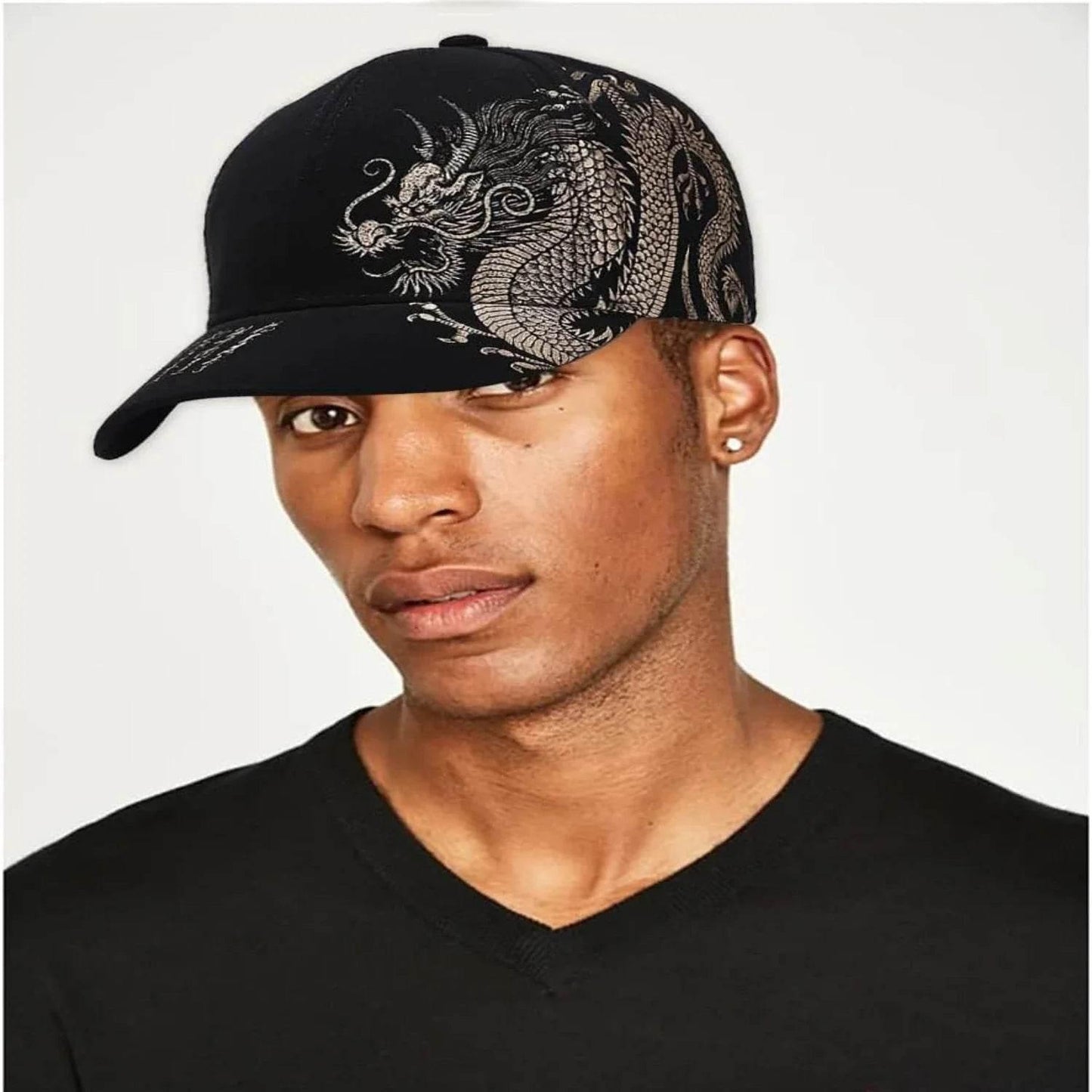 Unleash Bold Style with Dragon-Embroidered Black Baseball Cap - Estalios