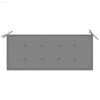 Rectangular gray bench cushion with ties.