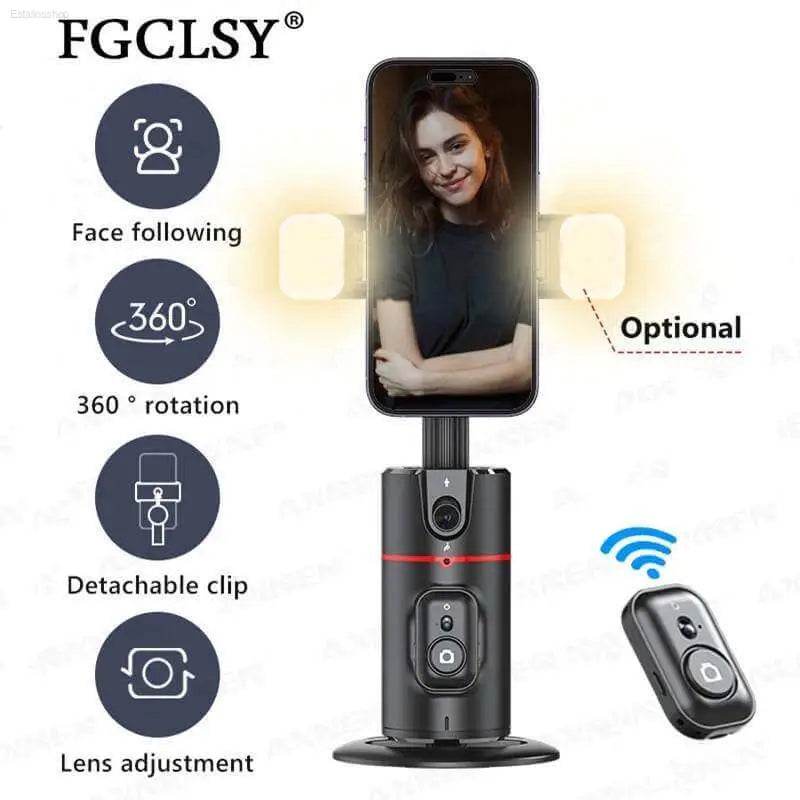Smartphone holder with face-tracking and remote.