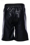 Black faux leather shorts.