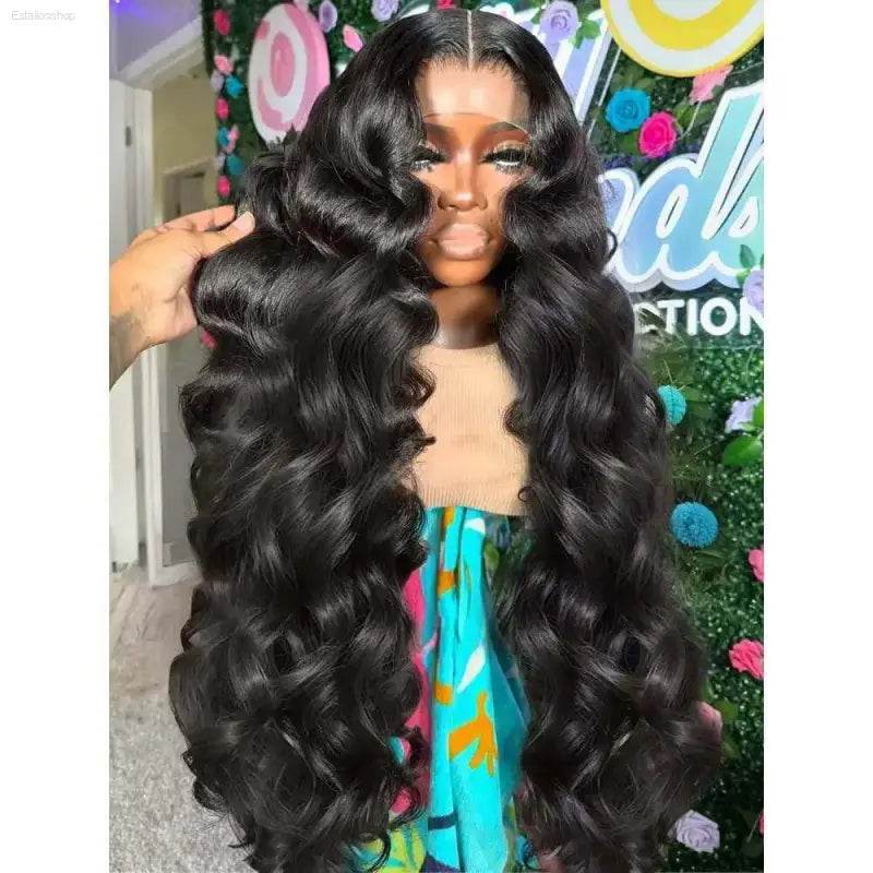 Long, wavy black wig.