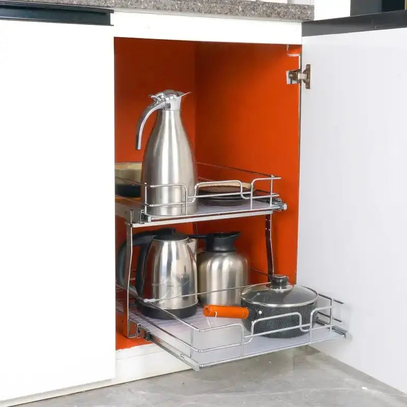 VEVOR 2 Tier Pull Out Cabinet Organizer with Heavy Duty Slide Out Shelves for Kitchen and Bathroom Storage - EstaliosShop