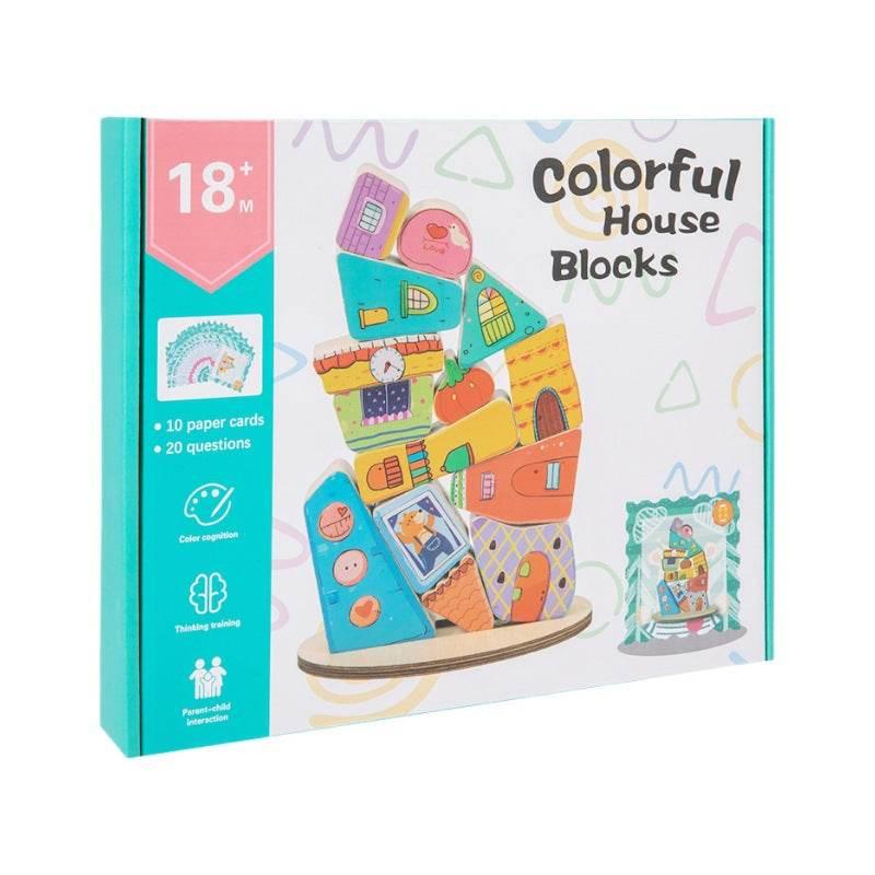Vibrant Wooden House Blocks Stacking Adventure - Estalios