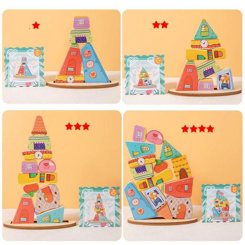 Vibrant Wooden House Blocks Stacking Adventure - Estalios