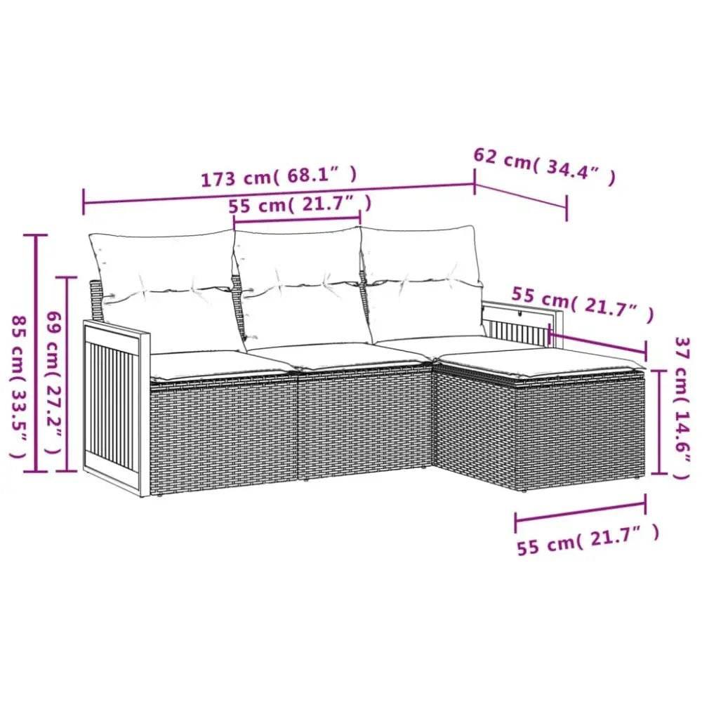 vidaXL Patio Sofa Set Black PE rattan Medium Adjustable Feet - Estalios