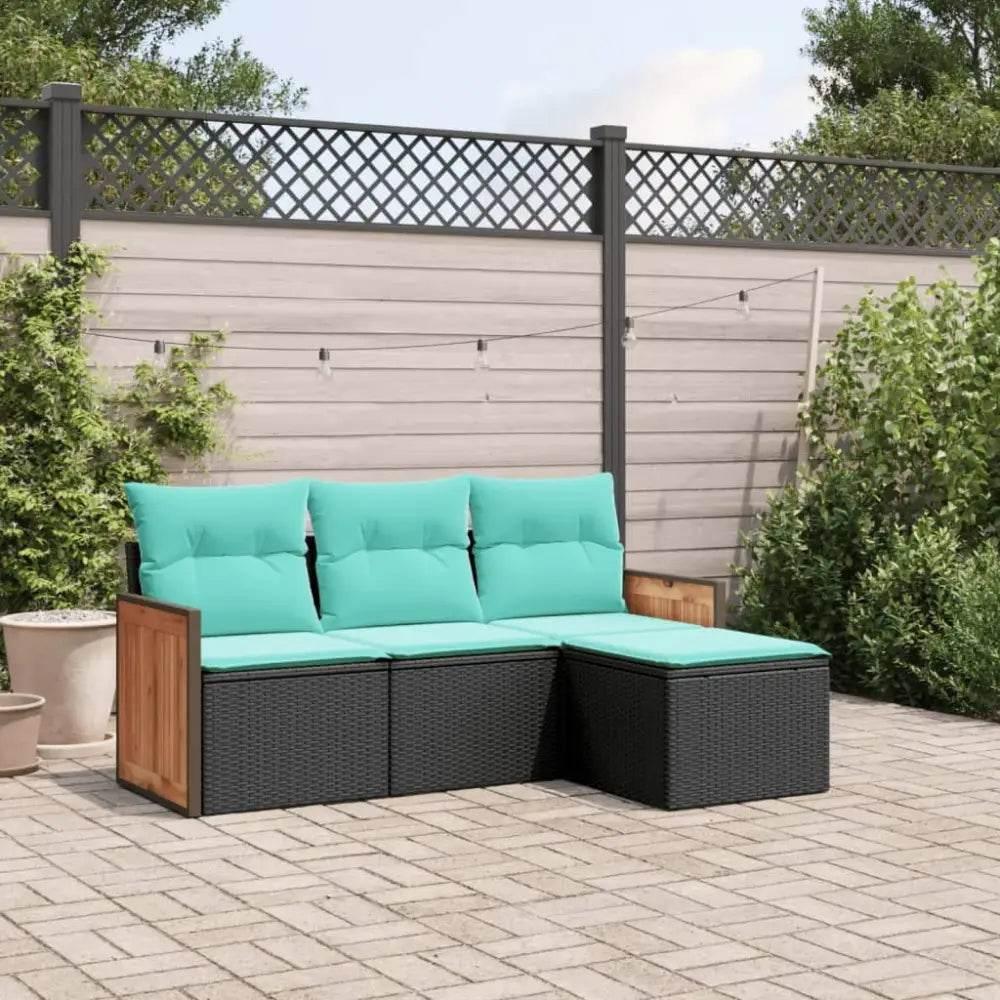 vidaXL Patio Sofa Set Black PE rattan Medium Adjustable Feet - Estalios