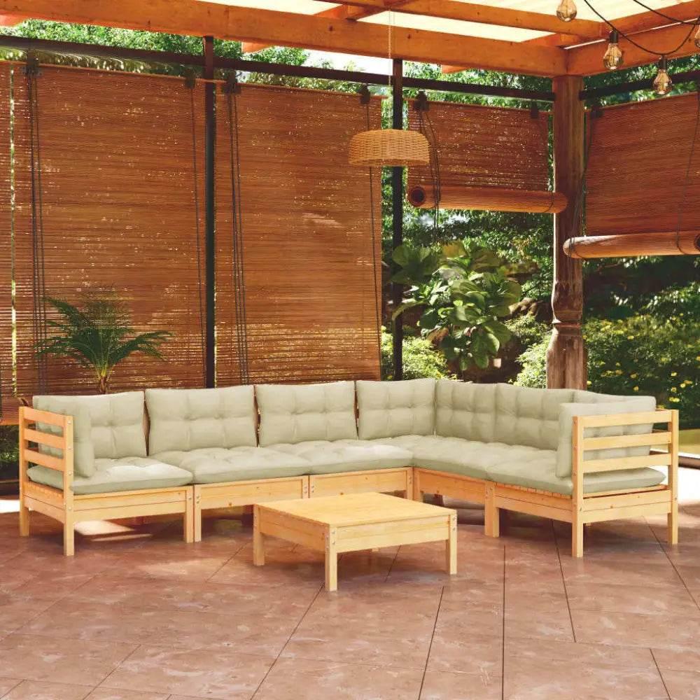 vidaXL Garden Lounge Set Cream Solid pinewood, fabric (100% polyester) - Estalios