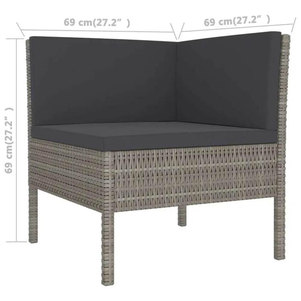 vidaXL Garden Lounge Set Grey PE Rattan Large Adjustable Armrests - Estalios