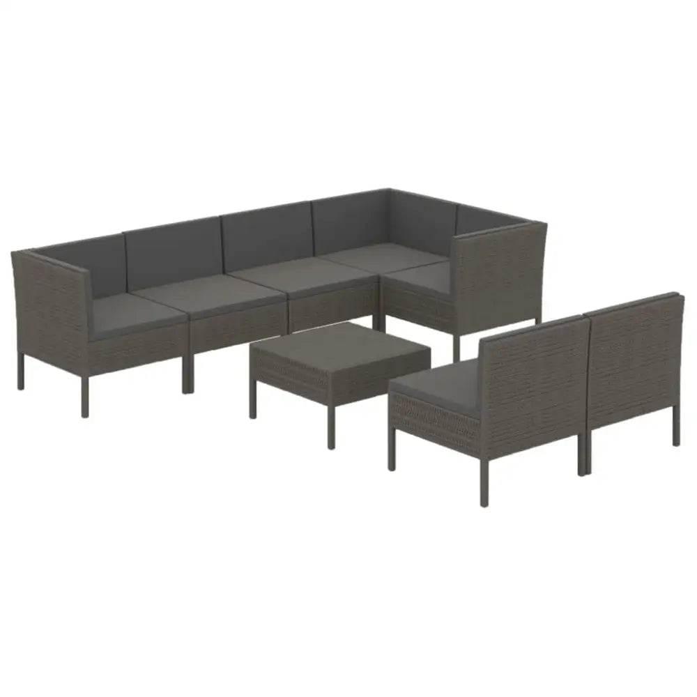 vidaXL Garden Lounge Set Grey PE Rattan Large Adjustable Armrests - Estalios