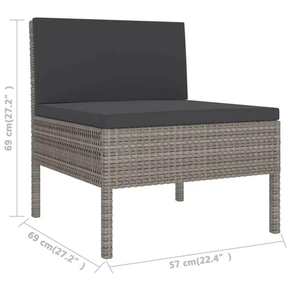 vidaXL Garden Lounge Set Grey PE Rattan Large Adjustable Armrests - Estalios