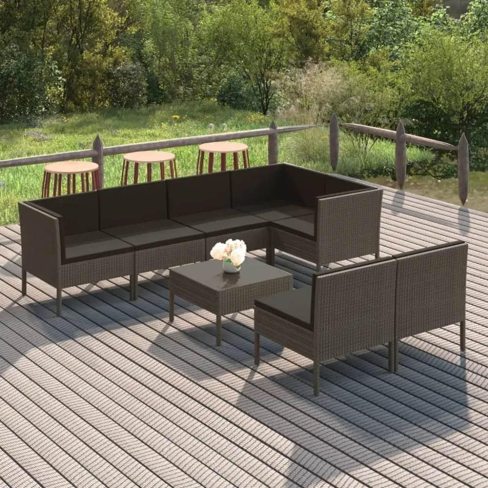 vidaXL Garden Lounge Set Grey PE Rattan Large Adjustable Armrests - Estalios