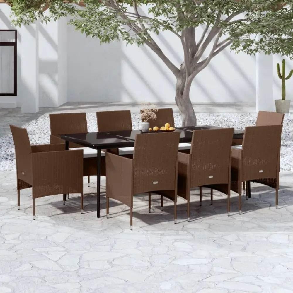vidaXL Garden Dining Set Brown PE rattan Durable Garden Dining Set - Estalios