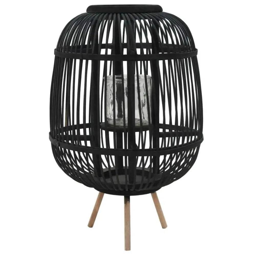 vidaXL Candle Holder Black Bamboo and Glass Medium Decorative Inlays - Estalios