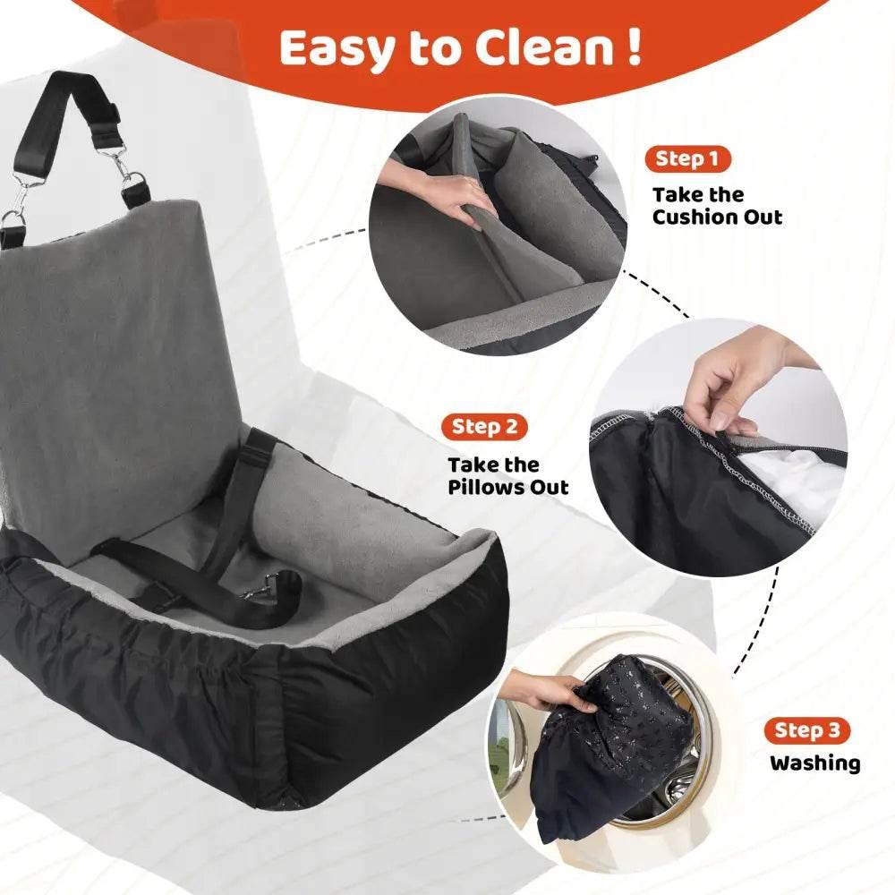 Pawsome Rides: The Ultimate Dog Car Seat! Keep your furry friend safe and comfy on every adventure with our Black and Gray Dog Car Seat. Designed - Estalios