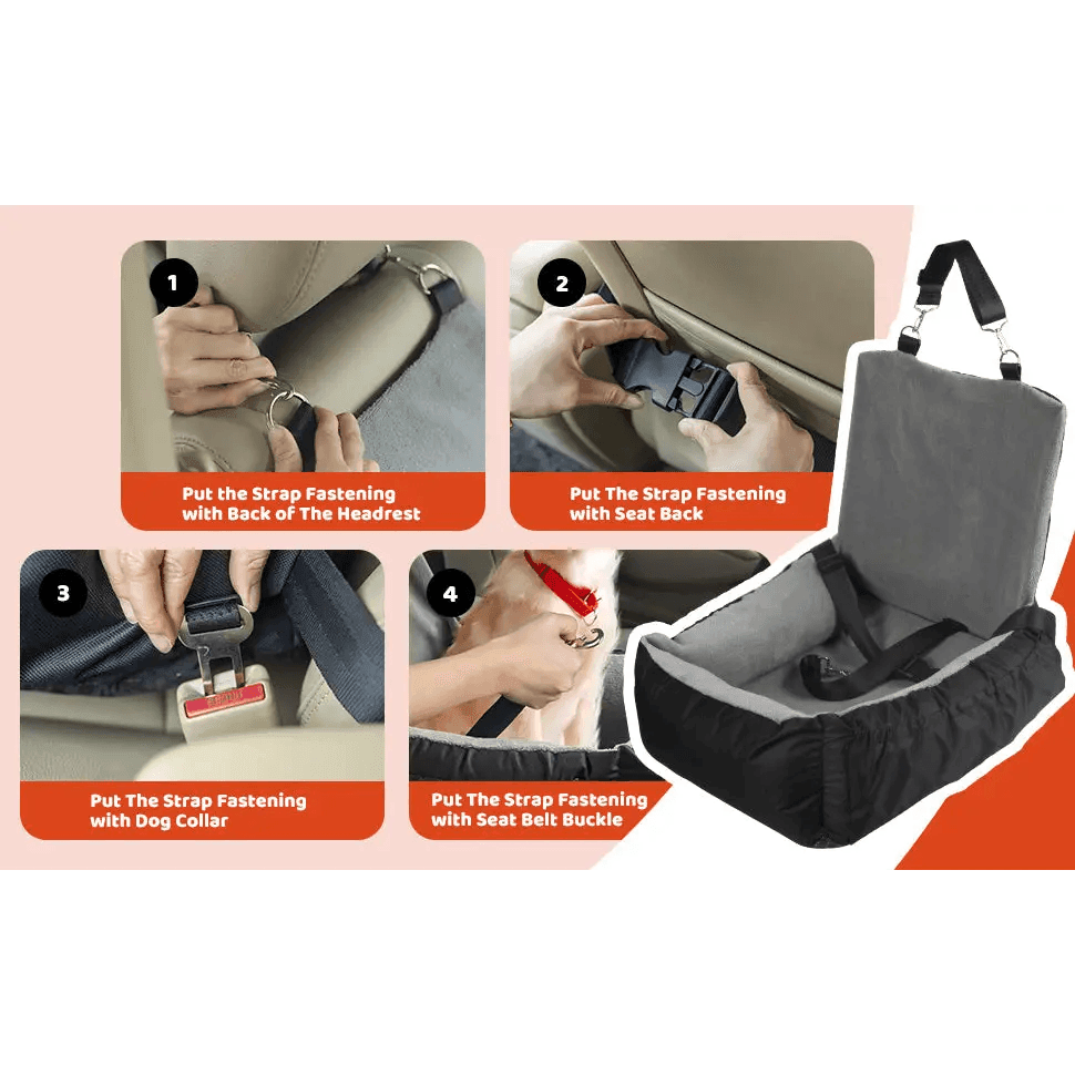 Pawsome Rides: The Ultimate Dog Car Seat! Keep your furry friend safe and comfy on every adventure with our Black and Gray Dog Car Seat. Designed - Estalios
