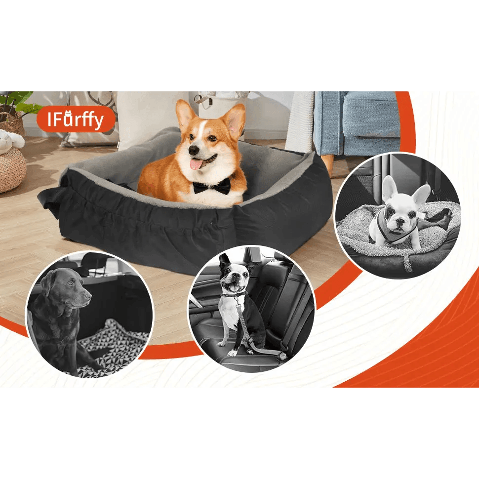 Pawsome Rides: The Ultimate Dog Car Seat! Keep your furry friend safe and comfy on every adventure with our Black and Gray Dog Car Seat. Designed - Estalios