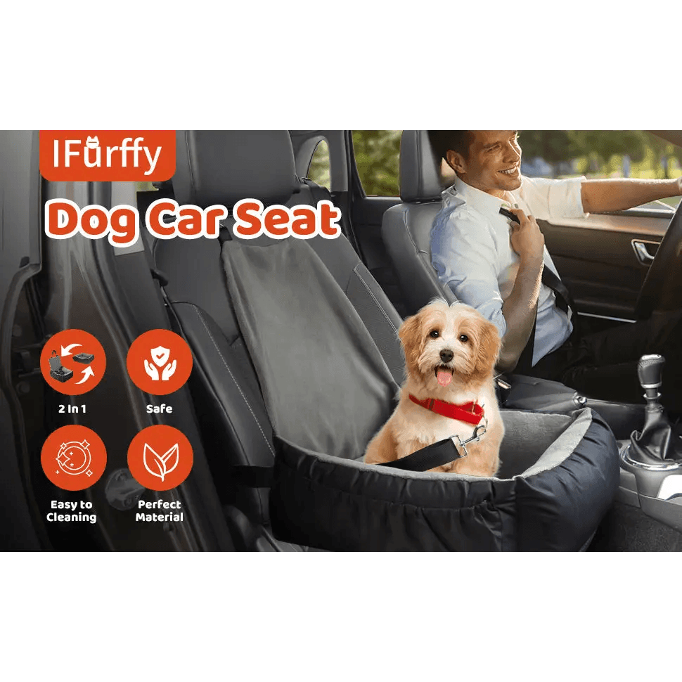 Pawsome Rides: The Ultimate Dog Car Seat! Keep your furry friend safe and comfy on every adventure with our Black and Gray Dog Car Seat. Designed - Estalios
