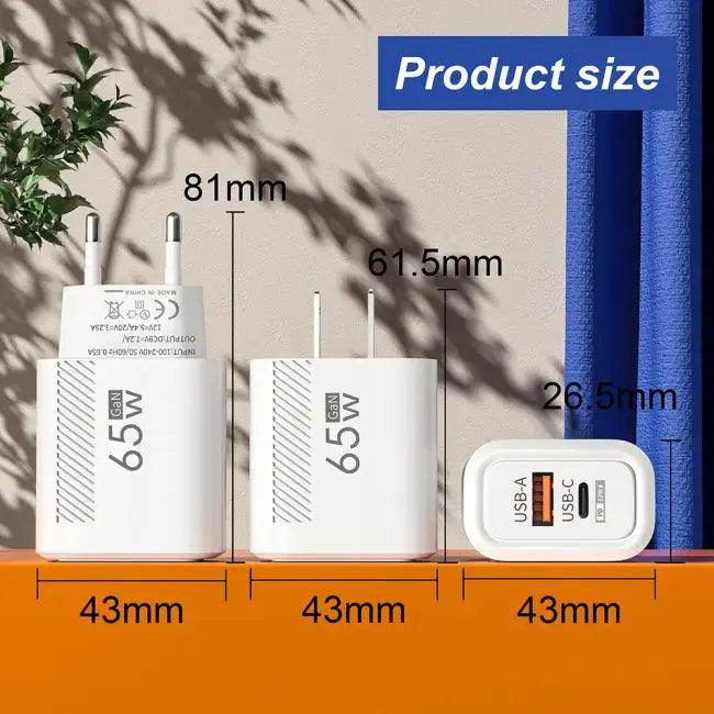 High-Speed White and Black 65W GaN USB Charger - Estalios