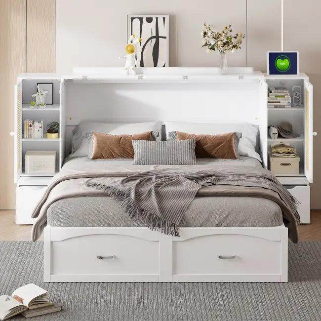 Sleek White Murphy Bed With Smart Storage Solution - Estalios
