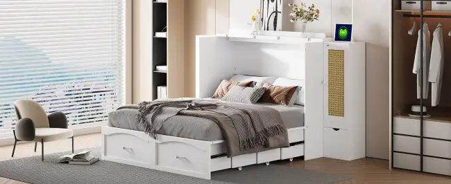 Sleek White Murphy Bed With Smart Storage Solution - Estalios