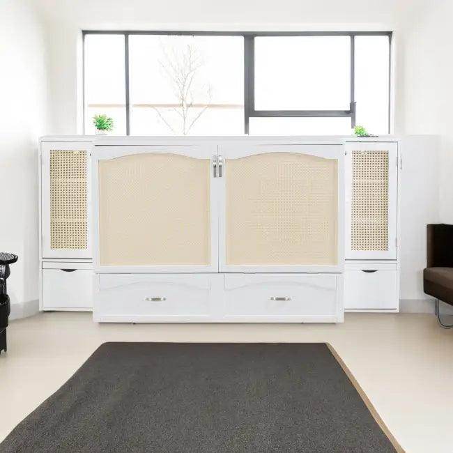 Sleek White Murphy Bed With Smart Storage Solution - Estalios
