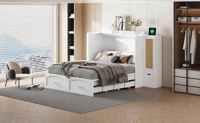 Sleek White Murphy Bed With Smart Storage Solution - Estalios