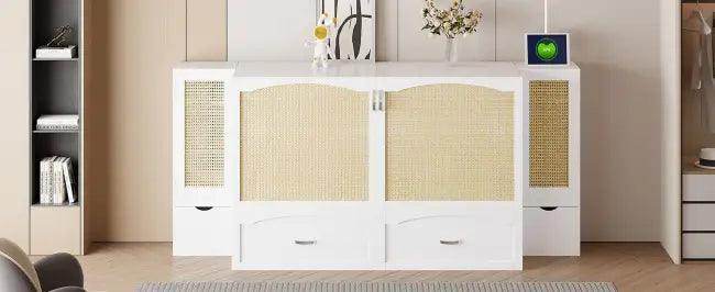 Sleek White Murphy Bed With Smart Storage Solution - Estalios