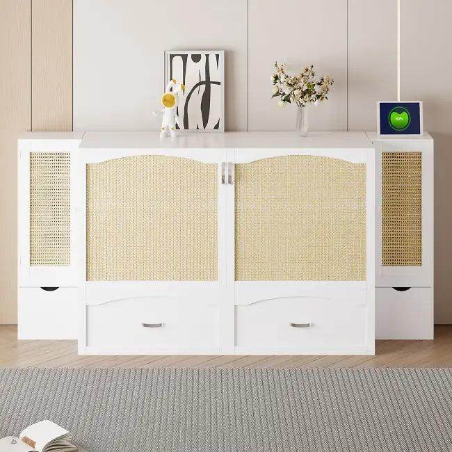 Sleek White Murphy Bed With Smart Storage Solution - Estalios