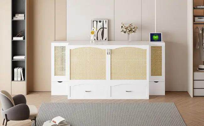 Sleek White Murphy Bed With Smart Storage Solution - Estalios