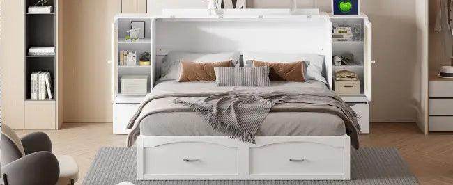 Sleek White Murphy Bed With Smart Storage Solution - Estalios