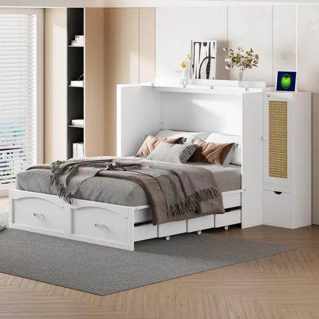 Sleek White Murphy Bed With Smart Storage Solution - Estalios