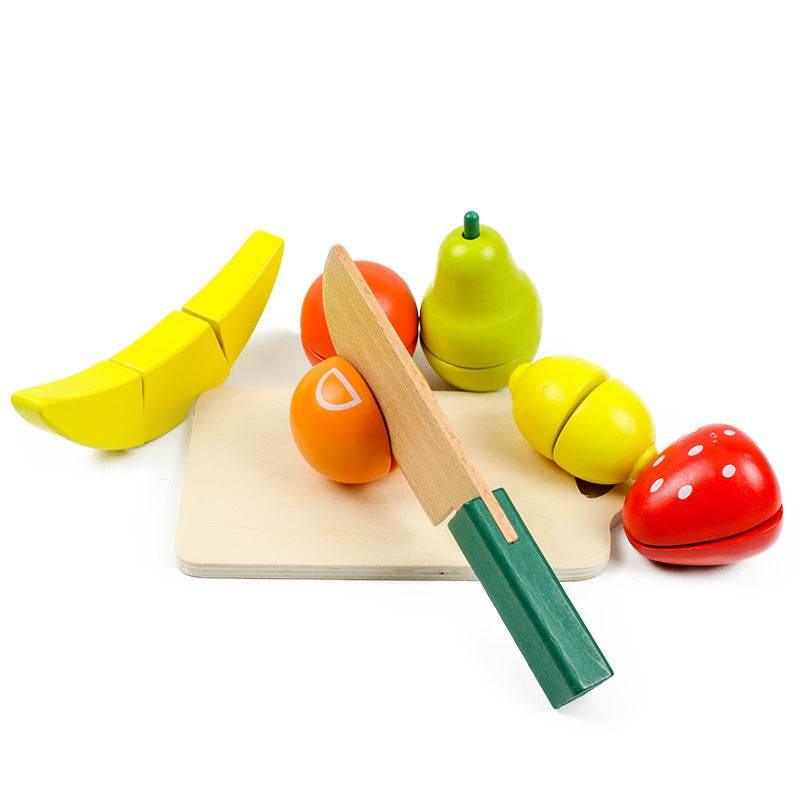 Wooden Food Playset: Fruit, Veggie & Cutting Fun! - Estalios