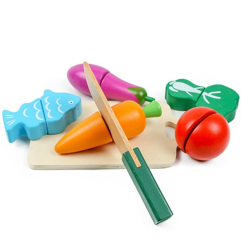 Wooden Food Playset: Fruit, Veggie & Cutting Fun! - Estalios