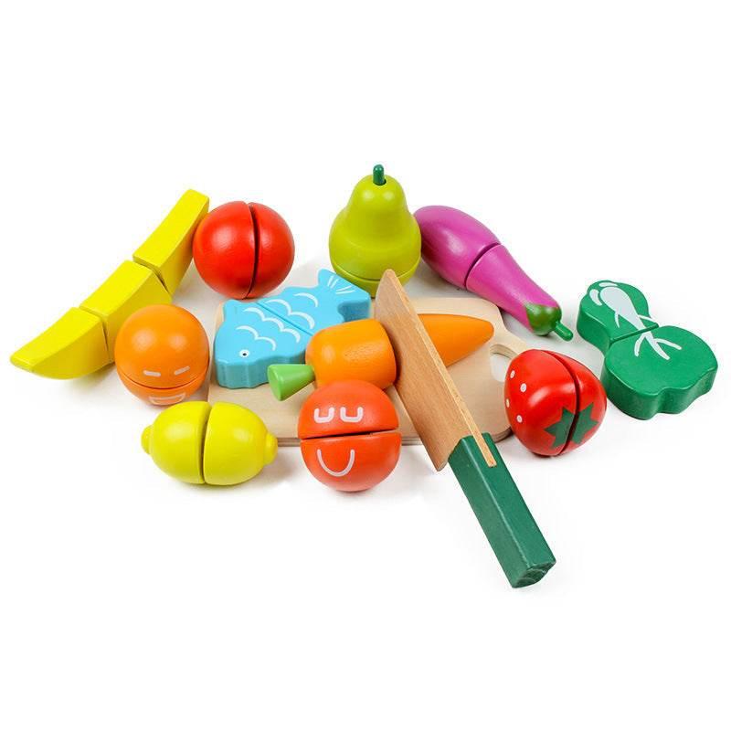 Wooden Food Playset: Fruit, Veggie & Cutting Fun! - Estalios