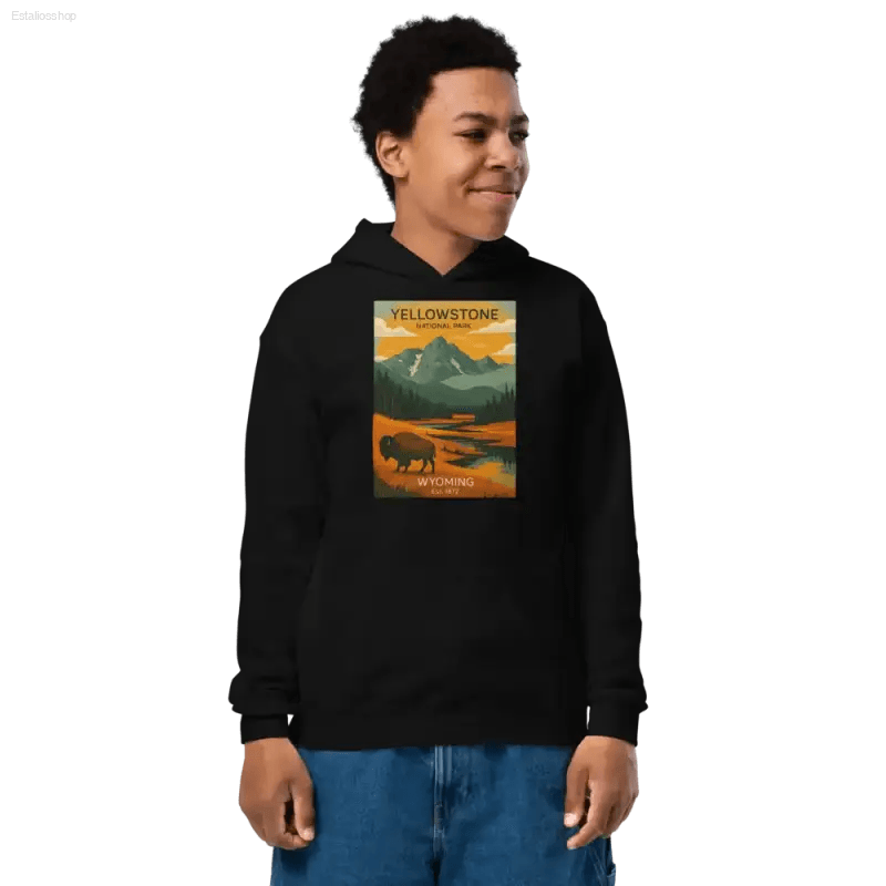 Black hoodie with Yellowstone National Park graphic.