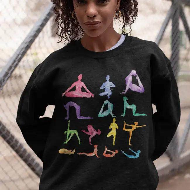 Cozy Yoga Pose Sanctuary Crewneck Sweatshirt for Comfort - Estalios
