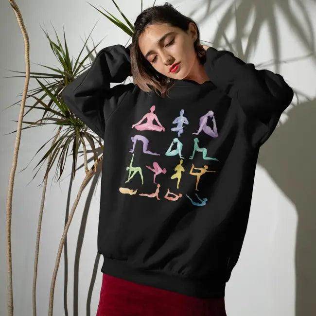 Cozy Yoga Pose Sanctuary Crewneck Sweatshirt for Comfort - Estalios