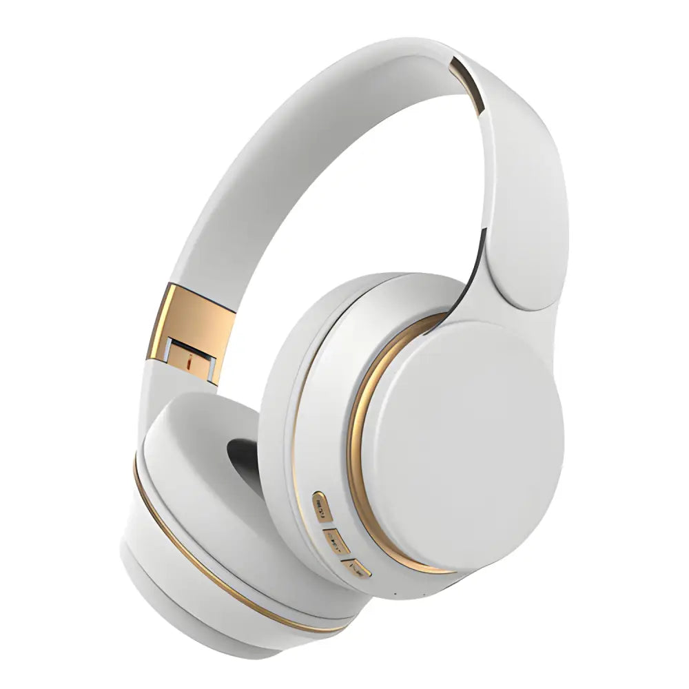 White and gold Pro6 Bluetooth headphones from the Gear Up collection for Samsung Galaxy.