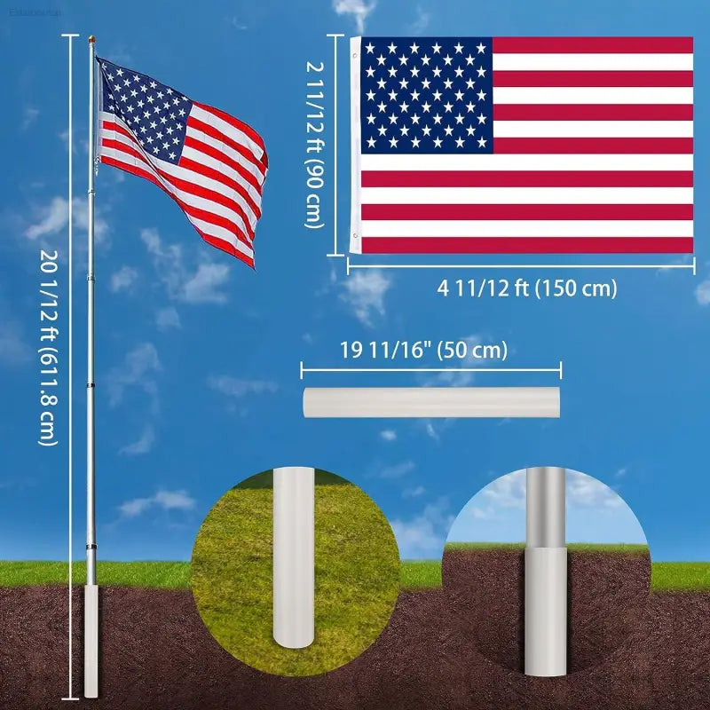 American flag on flagpole with installation guide for July Products Fast Free Shipping