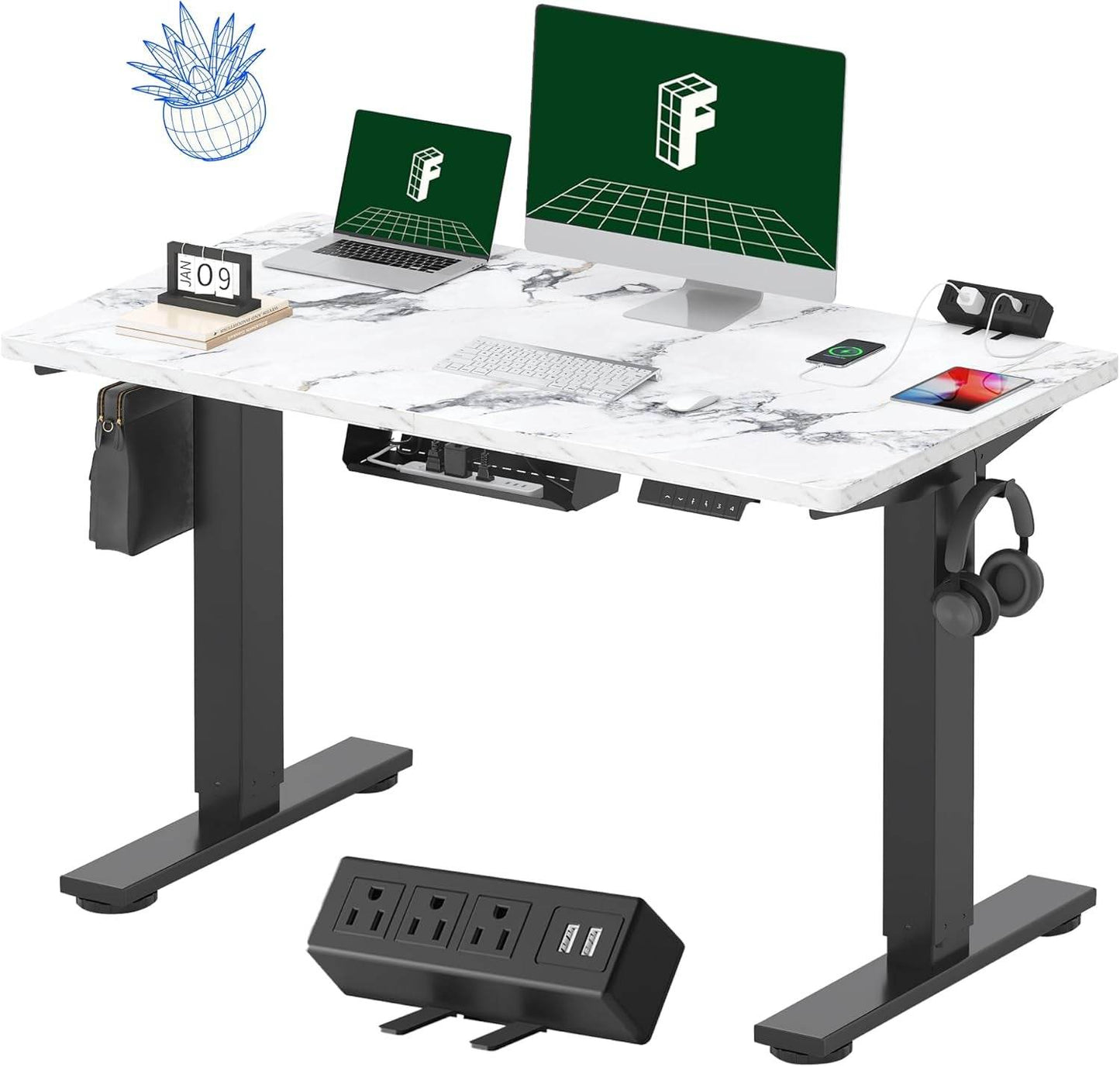 EN2 Height Adjustable Electric Standing Desk with Power Strip - Estalios